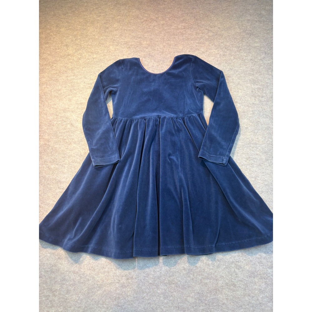 Hanna Andersson Girls Navy Blue Velvet Dress Size 120 US 6/7 Long Sleeve Holiday
